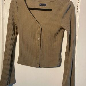 GAP Tan Ribbed Long Sleeve Button Down Shirt